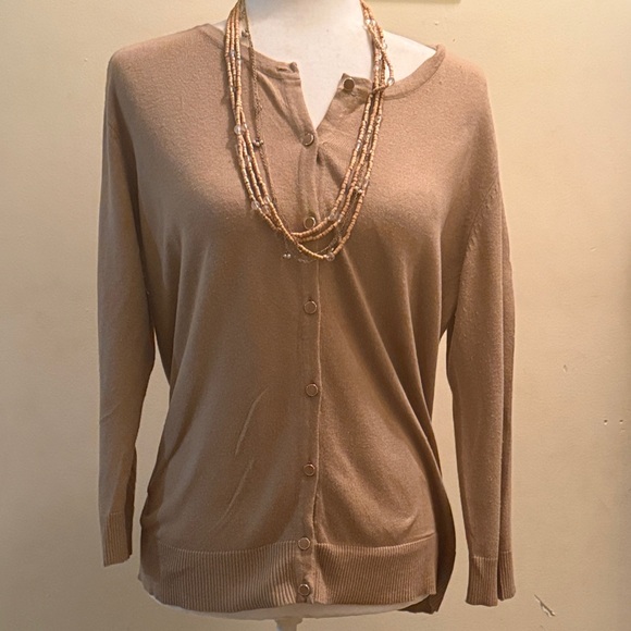 Women's Tan Cardigan Sweater - Picture 2 of 5